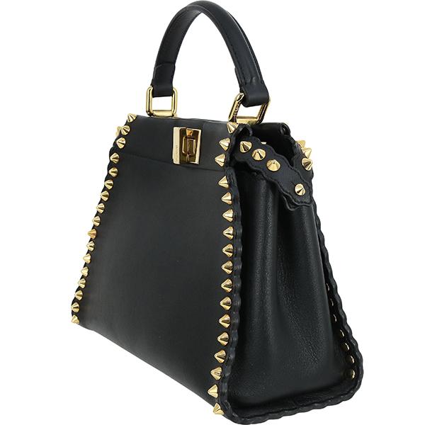 FENDI ピーカブー レギュラー ブラック　ショルダーバッグ PEEKABOO フェンディ ピーカブー ミニ スタッズ ハンドバッグ