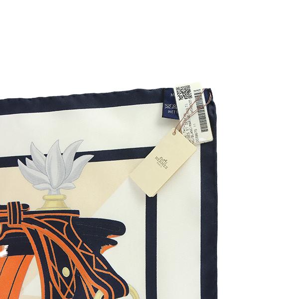 HERMES（エルメス） カレ90 スカーフ ブリッドエデスタン 白 マリン