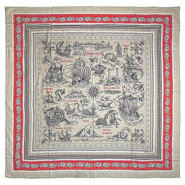 HERMESエルメス カレジェアン 船乗りのタトゥー　バンダナ HERMES（エルメス） カレジェアン 140 ショール スカーフ 船乗りの