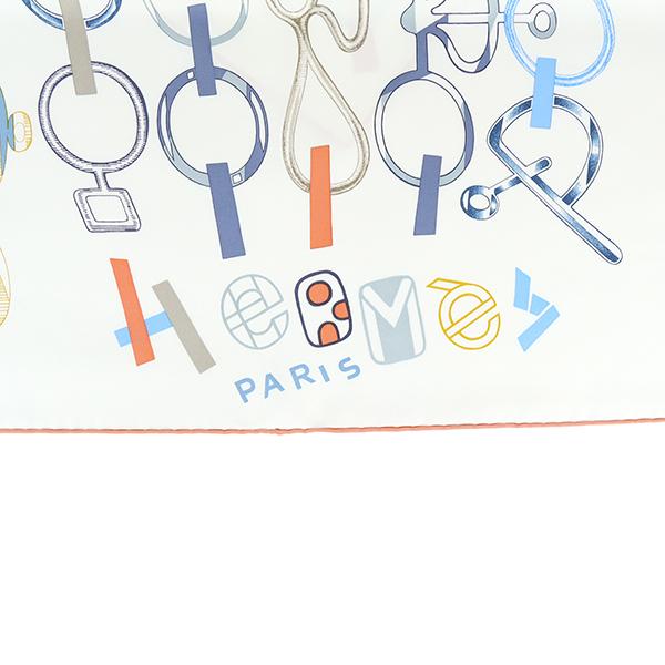 エルメス HERMES カレ90 スカーフ ストール ドレブックル 白 ブルー  