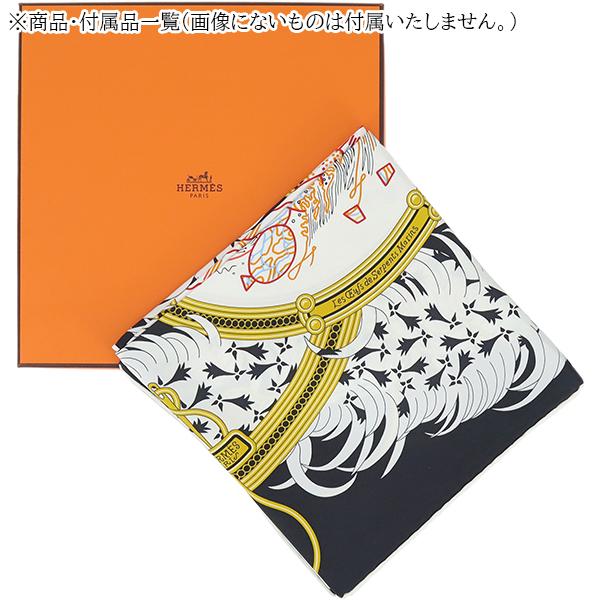 HERMES（エルメス） カレ90 スカーフ 刺繍が織りなす伝説 黒 白