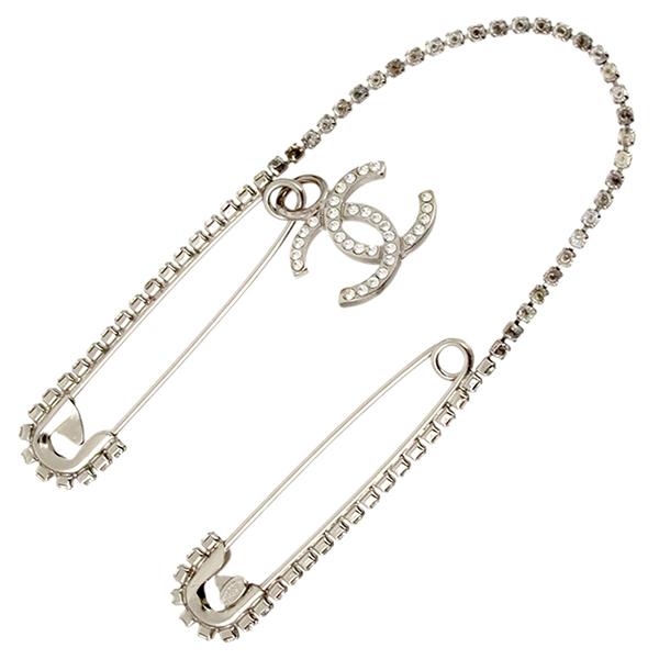 CHANEL（シャネル） ブローチ ダブルピン CC ラインストーン シルバー