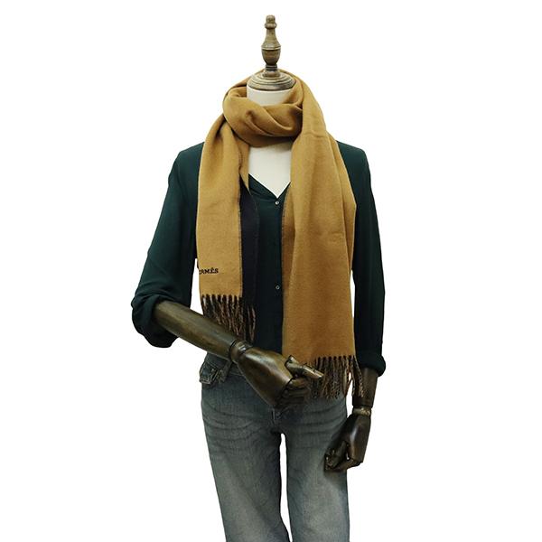 HERMES（エルメス） カシミヤマフラー レクトヴェルソ キャメル マリン
