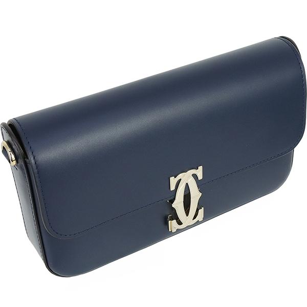 C DE CARTIER カルティエ ミニチェーンショルダーバッグ ネイビー C