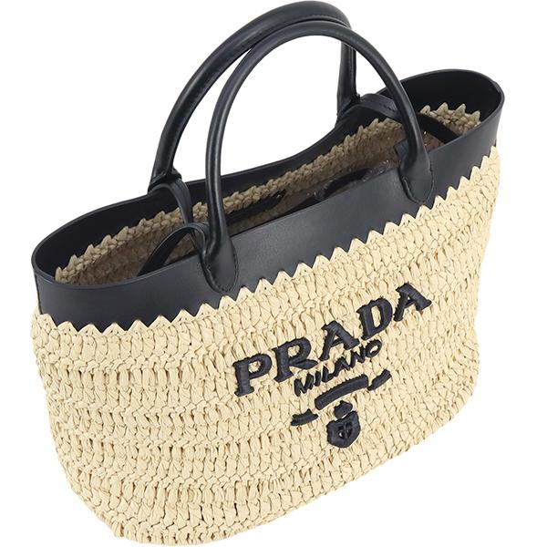 PRADA プラダ トートバッグ ラフィア風 クロシェ レザー ベージュ 
