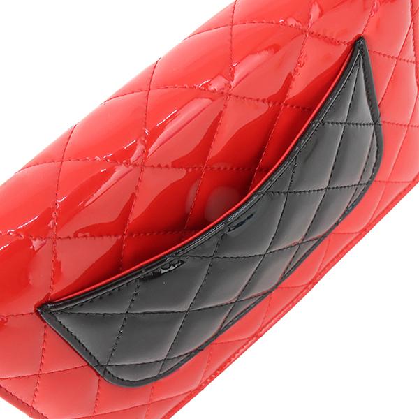 マトラッセ シャネル チェーンウォレット パテント ブラック レッド