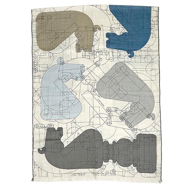 HERMES エルメス レクタングル ストール エシェック オ ロワ カシミヤ  