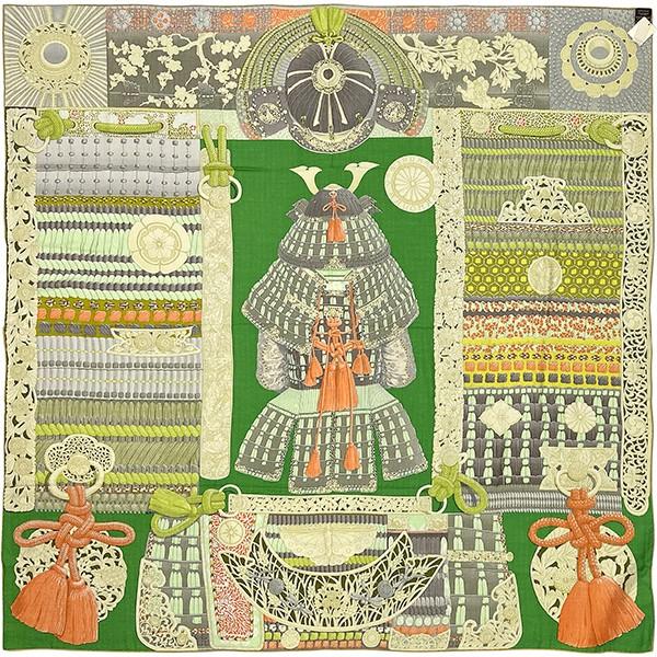 HERMES エルメス カレジェアン 140 侍の鎧兜 ショール スカーフ 