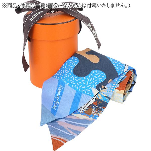 【本日限定価格！美品】HERMES ツイリー 紙袋付き ネイビー オレンジ HERMES（エルメス） 極 美品 袋 ツイリー付き □H 刻印 ガーデン