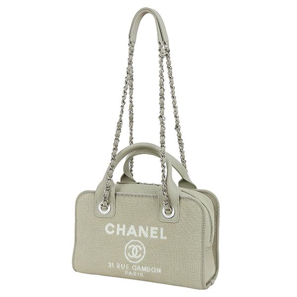 シャネル 2WAYバッグ ドーヴィル ボーリングバッグ キャンバス レザー グレー シャネル ショルダーバッグ CHANEL シャネル ハンドバッグ レディース チェーンバッグ ロゴ ハンドバック バック HANDBAG BAG ブランド 未使用 h-g633 CHANEL（シャネル） ハンドバッグ WAYバッグ ドーヴィル ボーリング