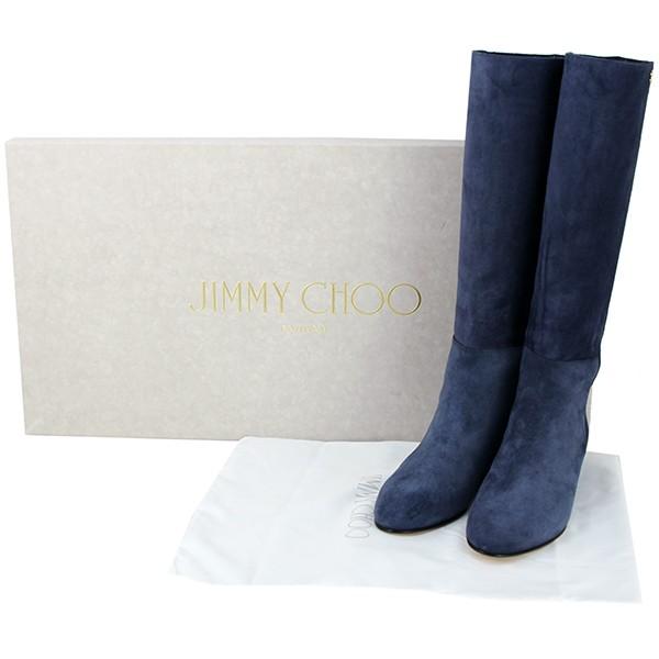 ジミーチュウ ブーツ ロングブーツ 23.5cm OLIVIA スエード ネイビー h 