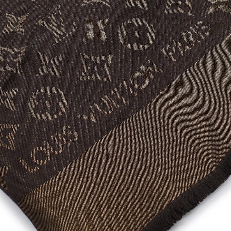 未使用品 LOUIS VUITTON ルイ ヴィトン ストール ショール モノグラム ルレックス 大判 401910 ブラウン ゴールド フリンジ  シルク ウール