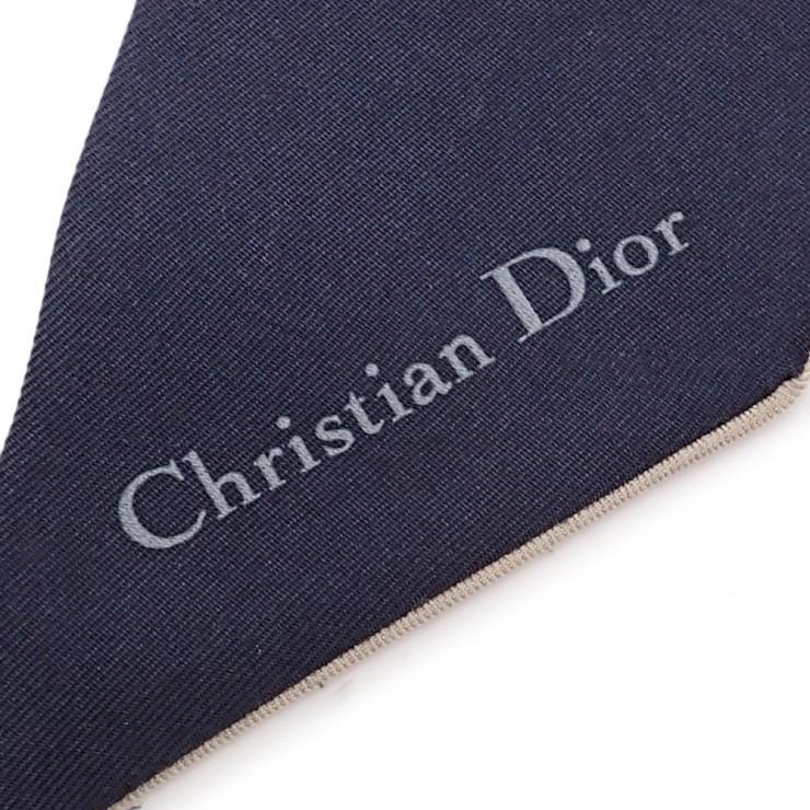 Christian Dior クリスチャン ディオール ミッツァ スカーフ リボンスカーフ 85CDO106I624 オブリーク ロゴ シルク ネイビー ベージュ_5