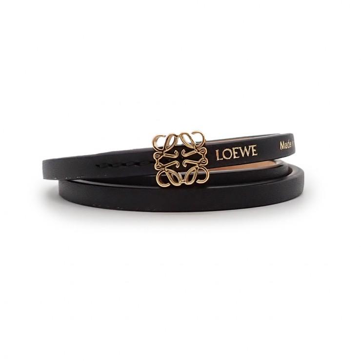 LOEWE アナグラム レザー ブレスレット ツイストバングル ブラック