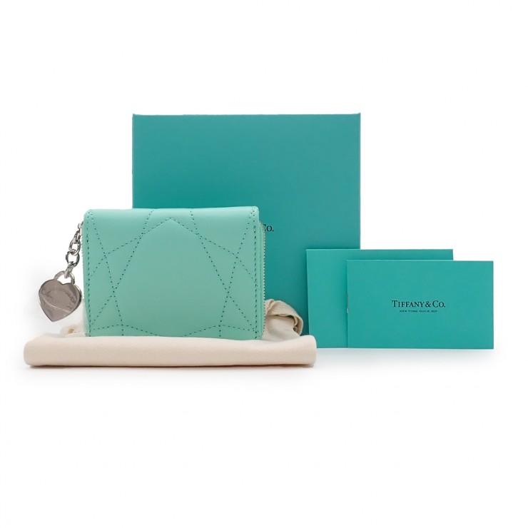 新品 Tiffany & Co ティファニー パデット スモールウォレット ミニ財布 コインケース 73797136 ラムスキン ティファニーブルー ハートの画像