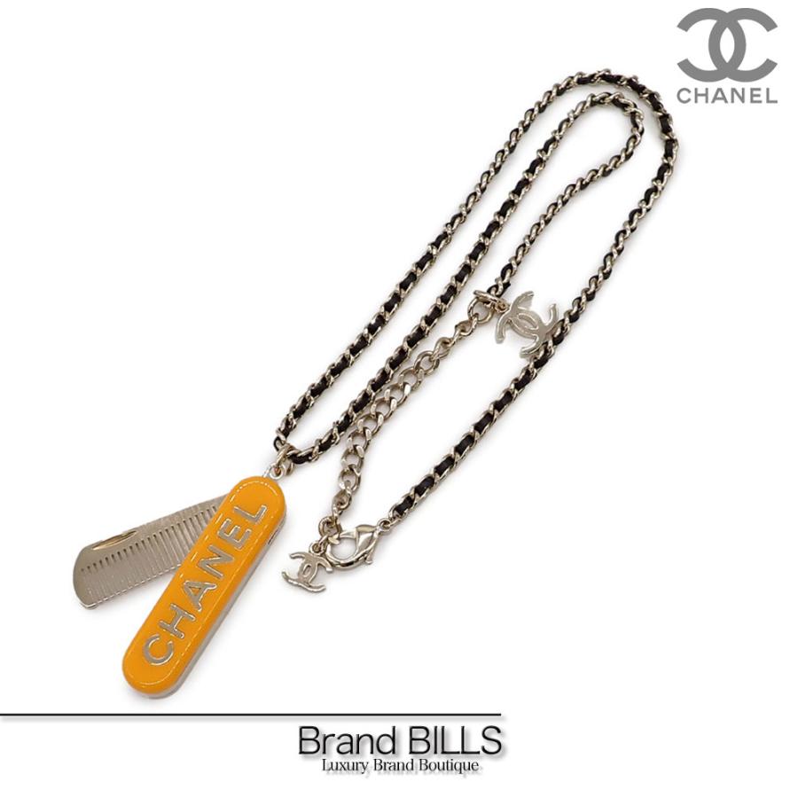 美品 CHANEL シャネル ネックレス AB9497 コーム付き クシ オレンジ  