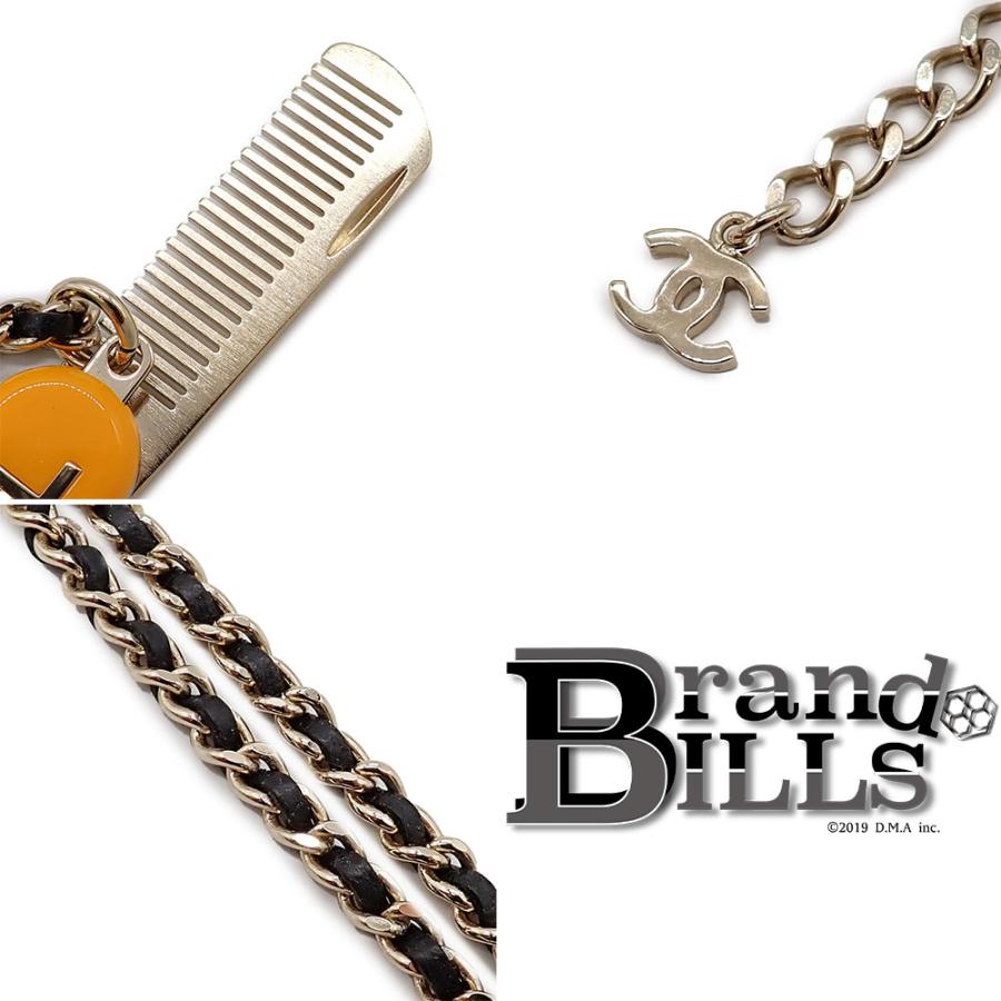 美品 CHANEL シャネル ネックレス AB9497 コーム付き クシ オレンジ 