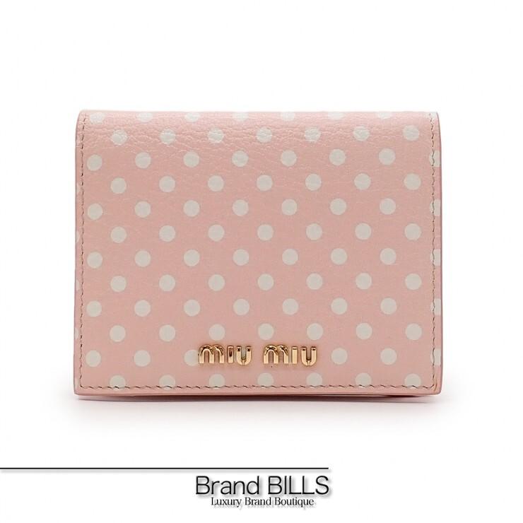 MIU MIU 財布 ドット柄 チェーン付きウォレット 未使用品 miu ミュウミュウ pois ポワ コンパクトウォレット 折り財布