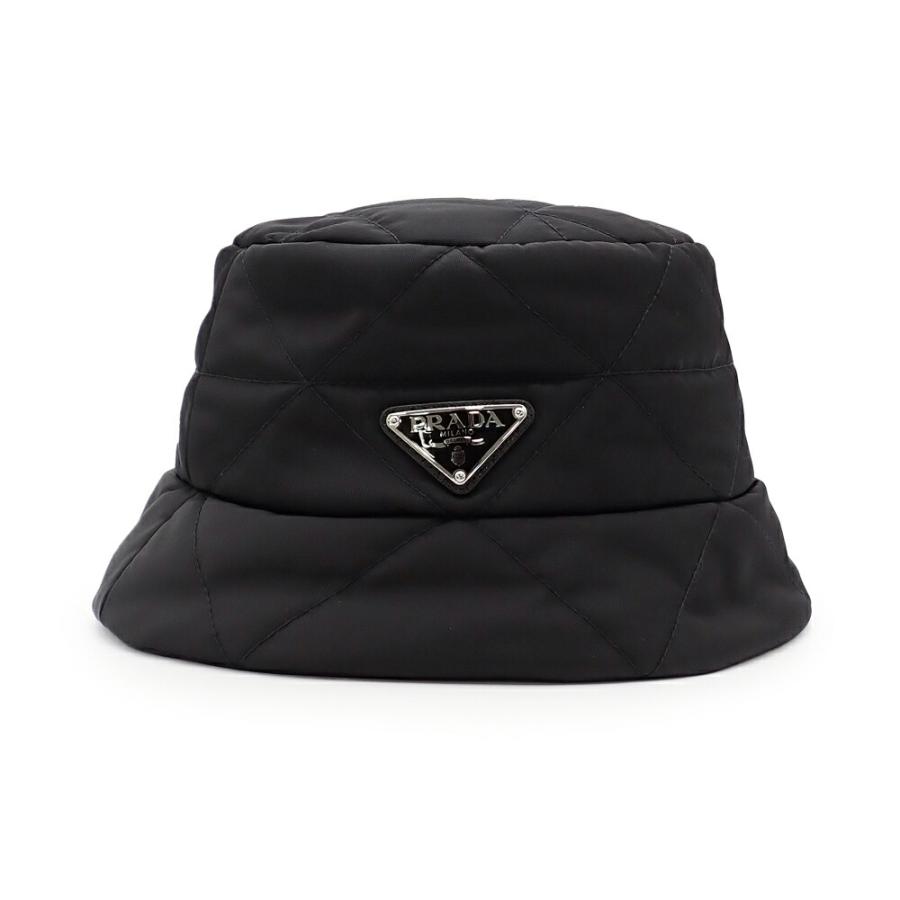 美品 PRADA プラダ バケットハット 帽子 Re-Nylon キルティング トライアングルロゴ 1HC325 #M NERO ブラック レディース_2