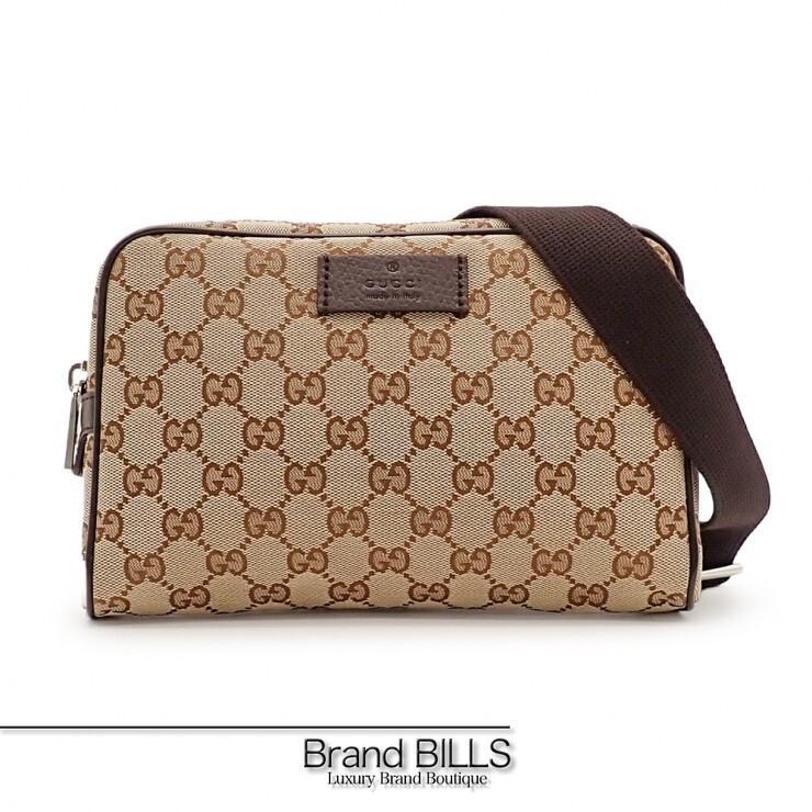 （未使用　展示品）グッチ GUCCI キャンバス レザーボディバッグ ウエストバッグ GGキャンバス ベージュ ブラウン シルバー金具 449174 GUCCI（グッチ） 未使用品 GGキャンバス ボディバッグ ウエストバッグ