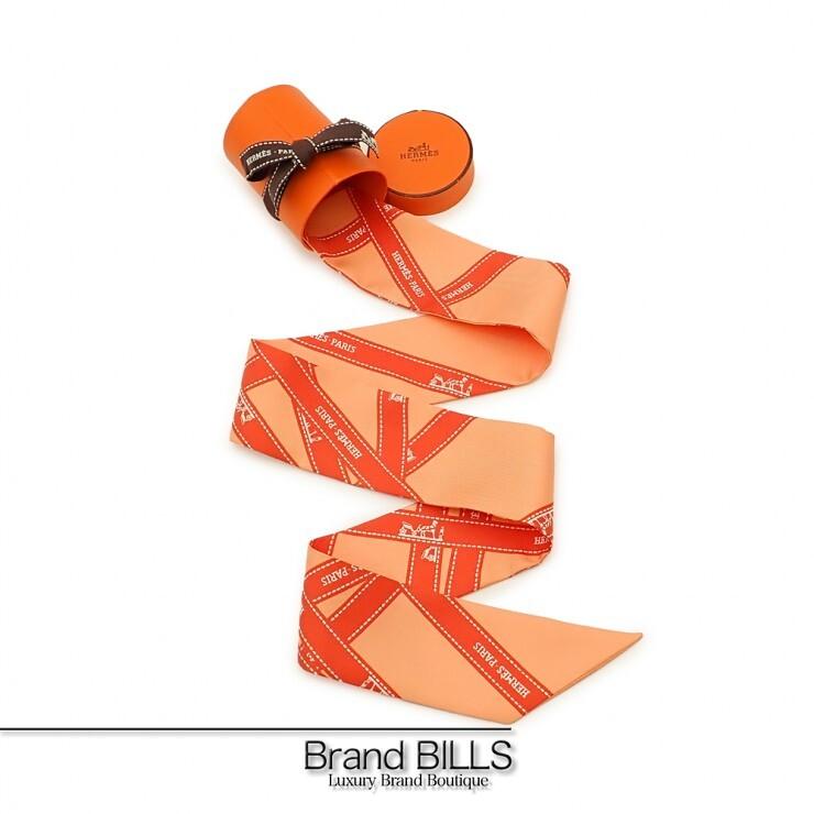⭐️美品⭐️ エルメス ツイリー ボルデュック リボン スカーフ オレンジ HERMES（エルメス） 未使用品 ツイリー リボンスカーフ ボルデュック柄