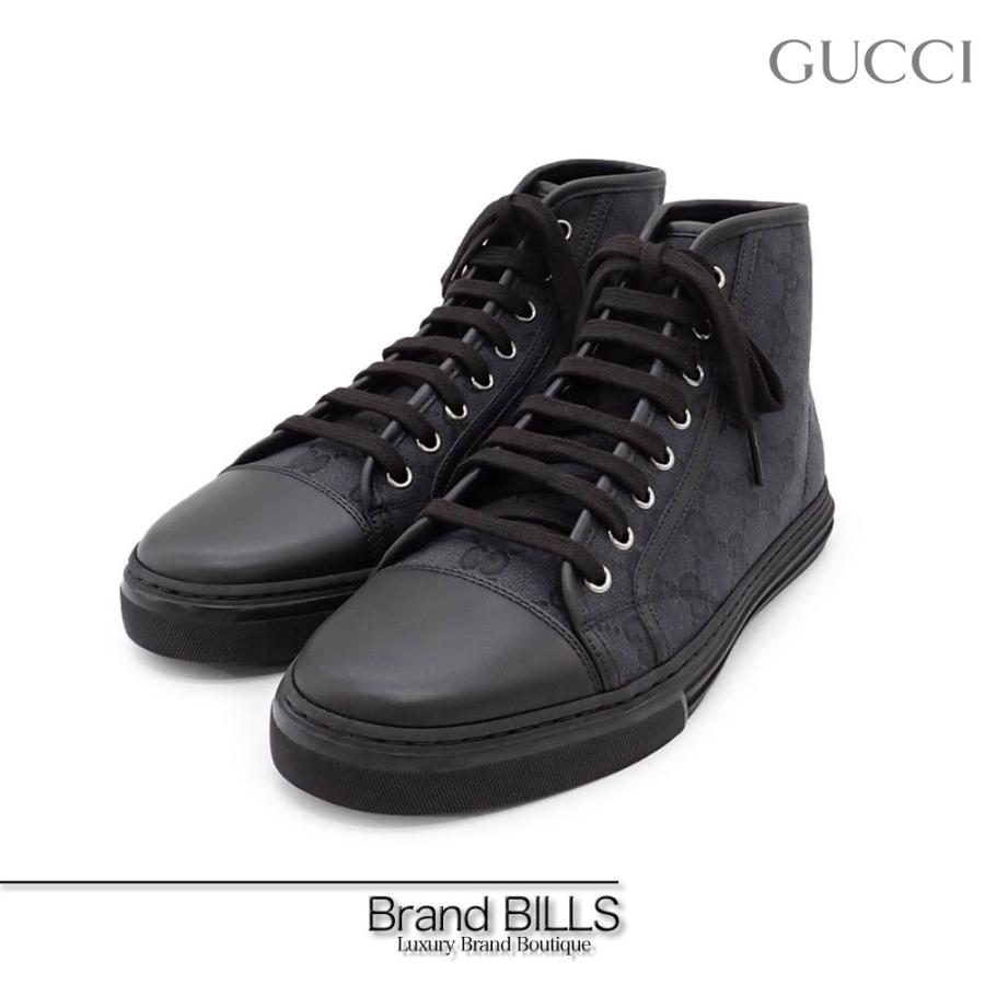 未使用品 GUCCI グッチ GGキャンバス レザー ハイカット スニーカー 
