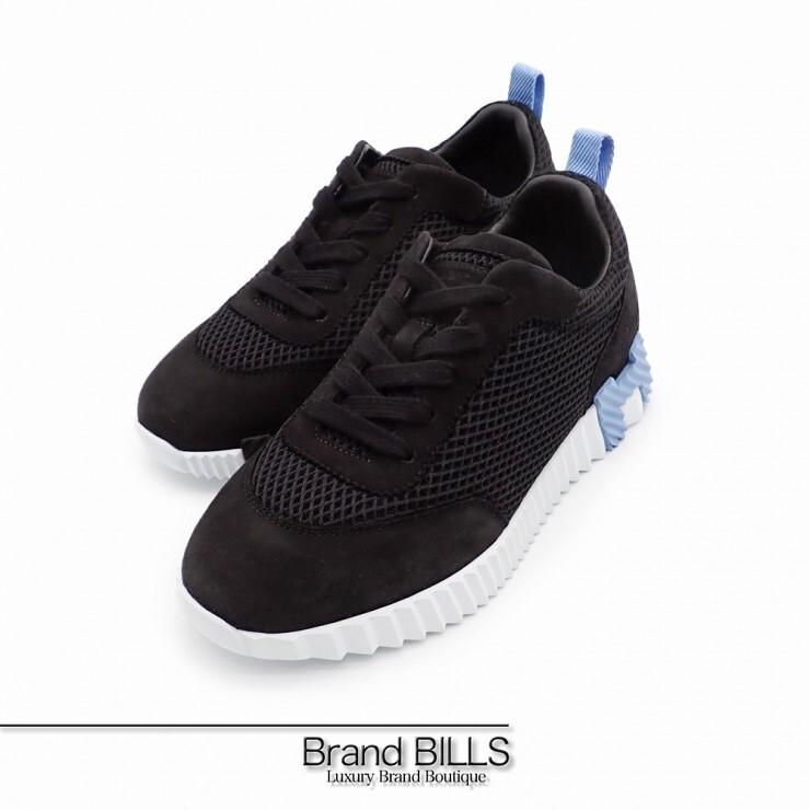 未使用品 HERMES エルメス スニーカー バウンシング Hロゴ ローカット 厚底 36.5 23.5cm メッシュ ベロア ブラック H232173Z | HERMES