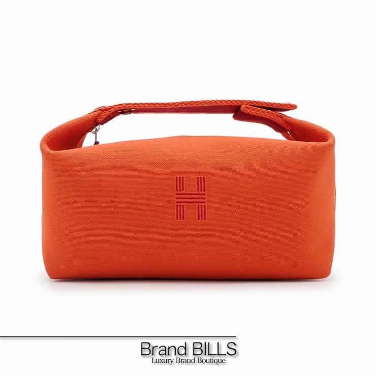 未使用品 HERMES エルメス ブリッド・ア・ブラックPM ハンドバッグ コットンキャンバス トワルシェブロン オランジュ・フー H104222M | HERMES