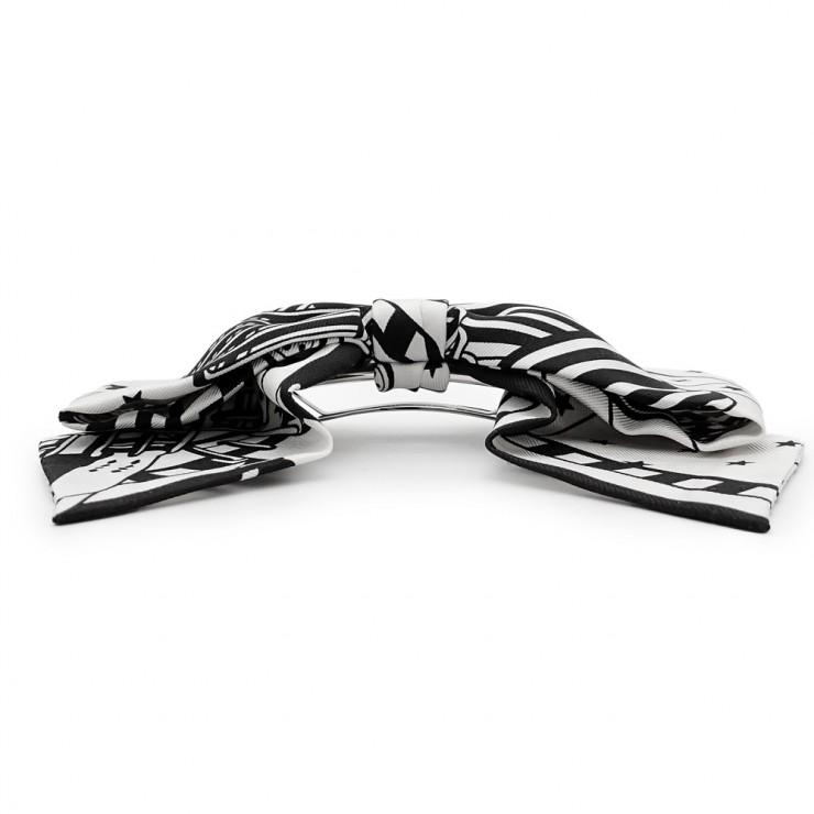 新品 HERMES エルメス バレッタ グルネル PM ジグザグ H241015G ヘアアクセサリー シルク ホワイト ブラック レディースの画像