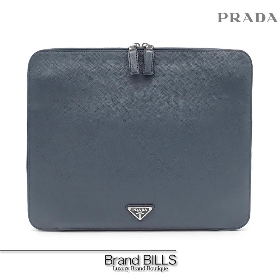 PRADA ネイビーレザー セカンドバッグ クラッチバッグ