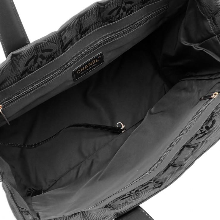 未使用品 CHANEL シャネル ニュートラベルライン トートMM トートバッグ A15991 ナイロンジャガード レザー ブラック レディースの画像