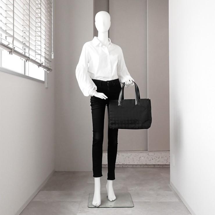 未使用品 CHANEL シャネル ニュートラベルライン トートMM トートバッグ A15991 ナイロンジャガード レザー ブラック レディースの画像