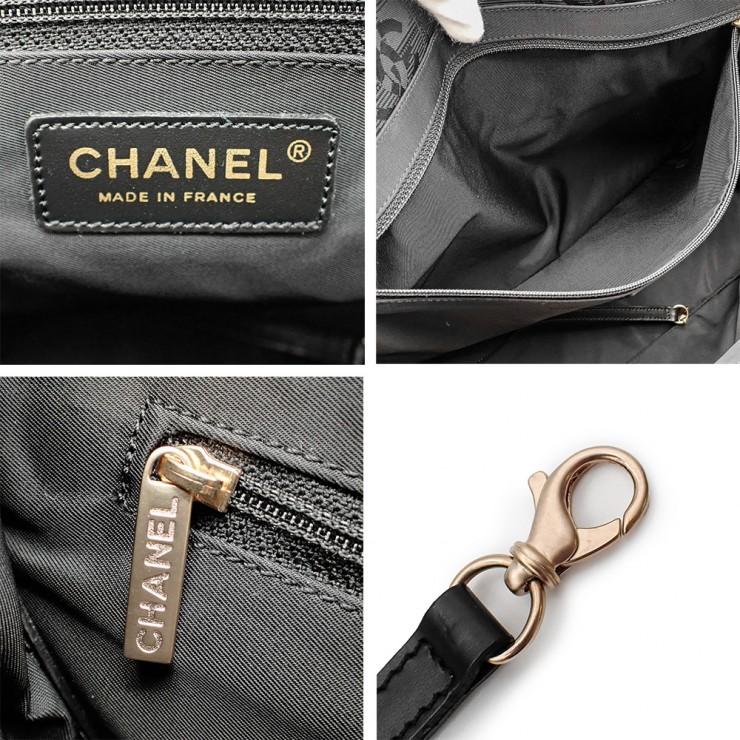 未使用品 CHANEL シャネル ニュートラベルライン トートMM トートバッグ A15991 ナイロンジャガード レザー ブラック レディースの画像