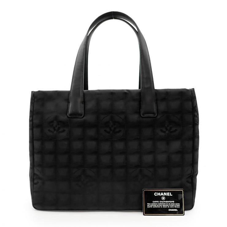 未使用品 CHANEL シャネル ニュートラベルライン トートMM トートバッグ A15991 ナイロンジャガード レザー ブラック レディースの画像
