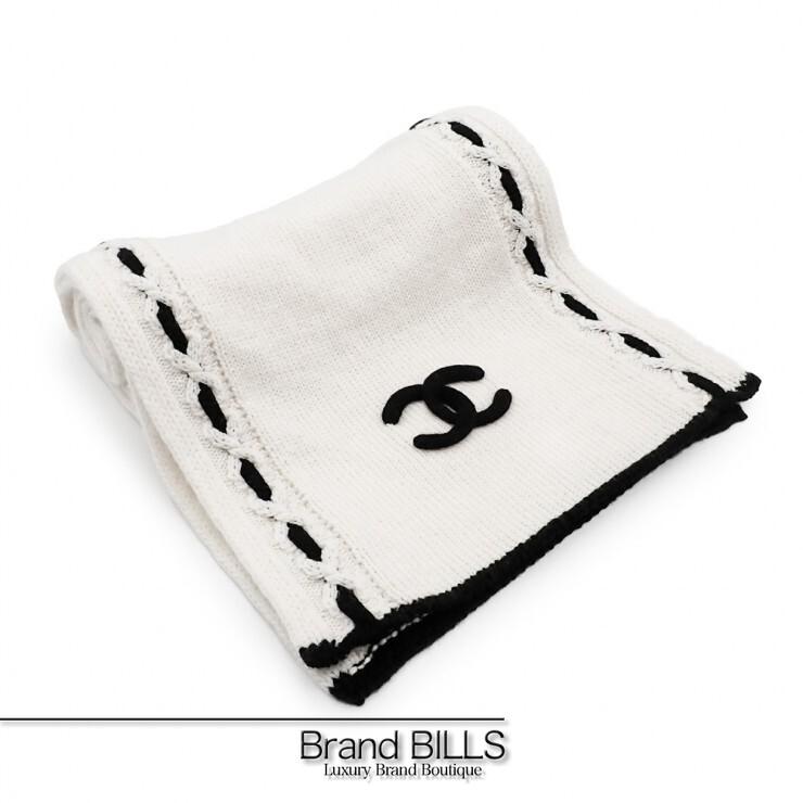 未使用品 CHANEL シャネル マフラー ココマーク ストール レディース カシミア ホワイト ブラック バイカラー AAB111 | CHANEL
