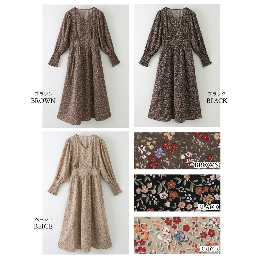 ワンピース レディース Vネック ワンピ ロング丈 フラワー 小花 ワンピース レディース Vネック ワンピ ロング丈 フラワー 小花