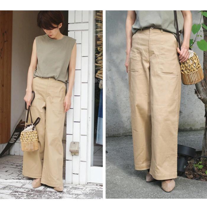 ワイドパンツ カーゴパンツ ベイカーパンツ ワイド チノパンツ ワイドチノ レディース ボトムス M L ハイウエスト ストレッチ Ss 5541 5541 Lfo Love Fashion Outlet 通販 Yahoo ショッピング