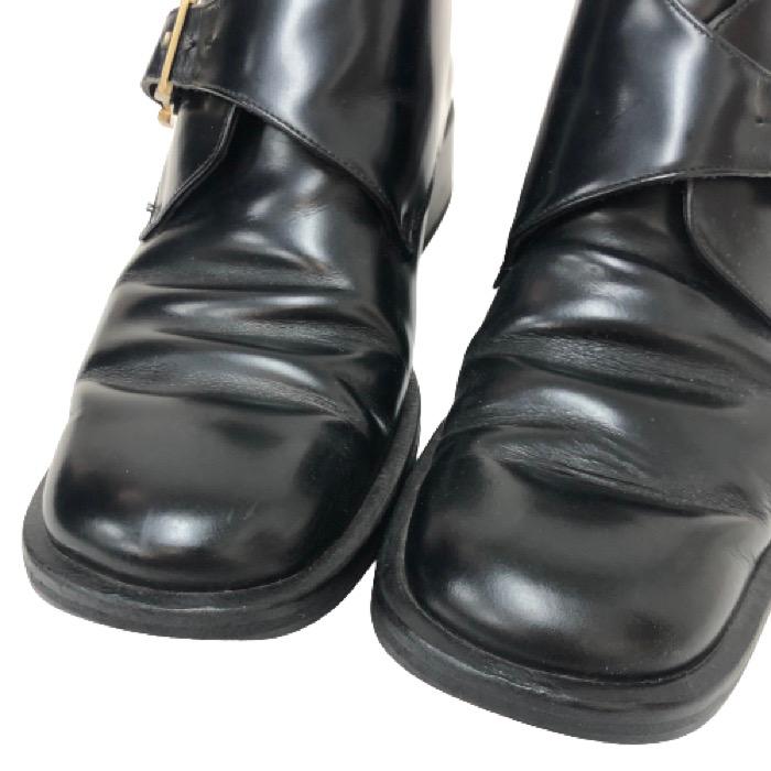 GUCCI グッチ　ショートブーツ（34,5）レースアップ　ロゴ　スクエア　黒 GUCCI（グッチ） ショートブーツ ラウンドトゥ ベルトデザイン モンク