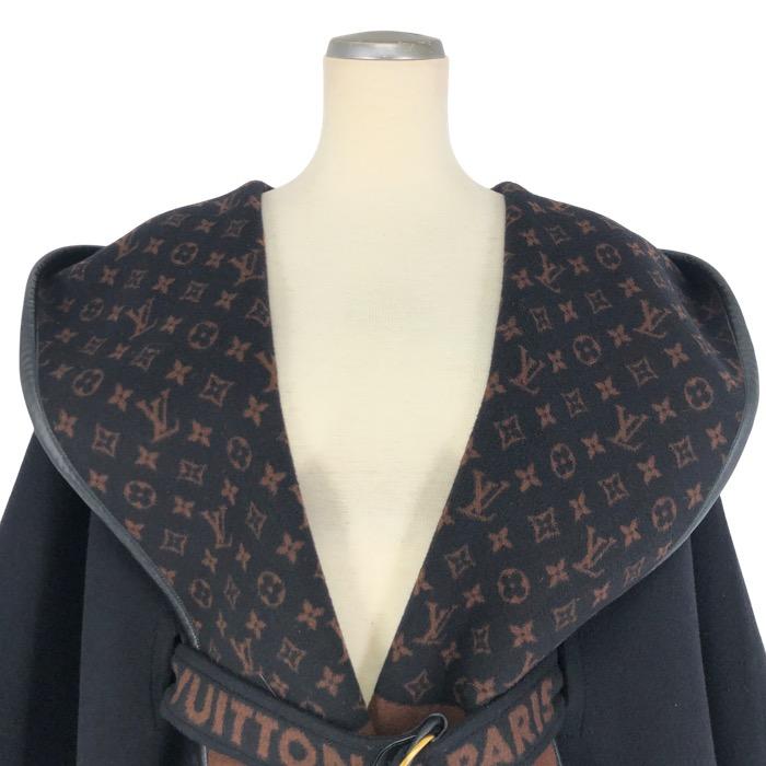 LOUIS VUITTON ルイ・ヴィトン フーデッド ラップケープコート FJC013YCV ポンチョ ウール/シルク ブラック ブラウン レディース 【中古】の画像