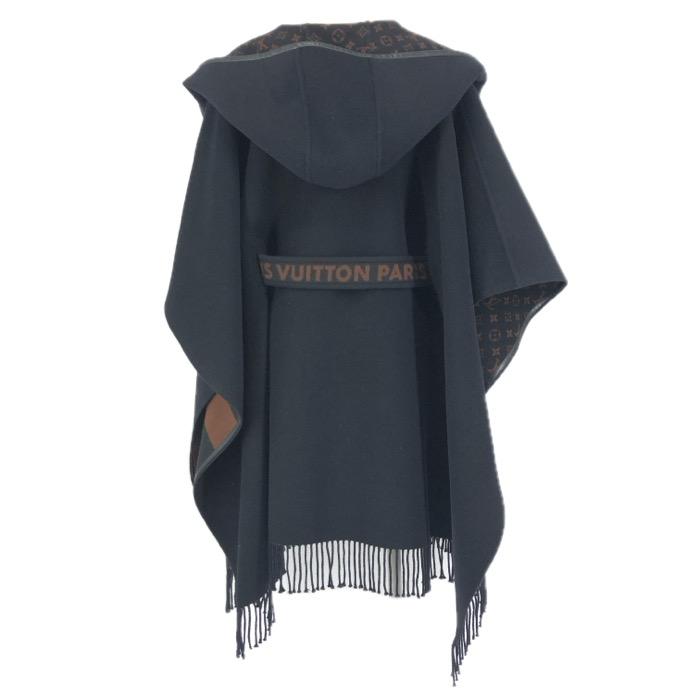 LOUIS VUITTON ルイ・ヴィトン フーデッド ラップケープコート FJC013YCV ポンチョ ウール/シルク ブラック ブラウン レディース 【中古】の画像