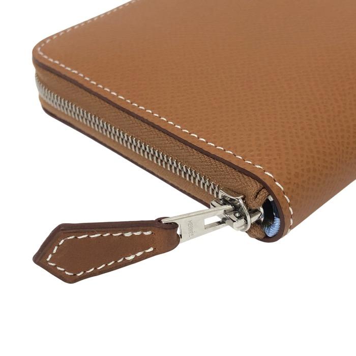 HERMES エルメス アザップ シルクイン コンパクト 二つ折り財布 レザー ゴールド（キャメル系）シルバー金具 W刻印【中古】【新品同様】【美品】レディースの画像