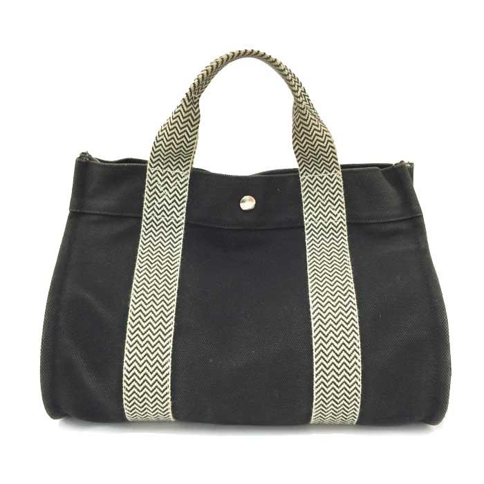 エルメス　カンヌPM　トートバッグ　キャンバス　ブラック系　【廃盤】 HERMES（エルメス） カンヌPM ポーチ付きハンドバッグ ブラック 中古