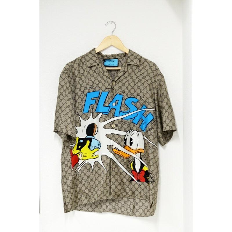 冬バーゲン 特別送料無料 ドナルドダックプリント シルク グッチ Gucci 展示品 メンズ 半袖シャツ ボウリングシャツ シャツ カジュアルシャツ Www Solidarite Numerique Fr