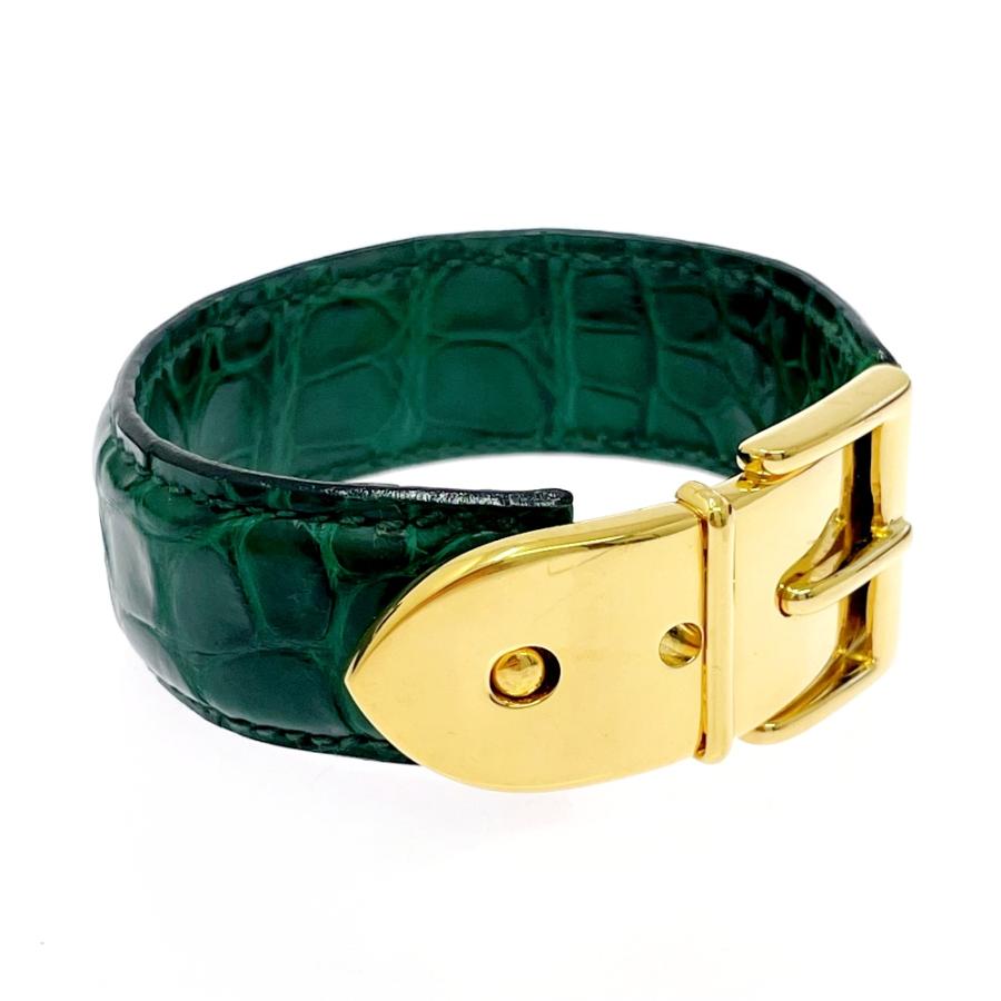 箱付き】 GUCCI グッチ レザー GP ベルトモチーフ バングル グリーン