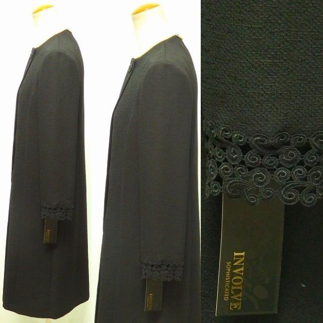 INVOLVE インボルブ オールシーズン対応 変わり織りジャガード 前ファスナー ブラックフォーマルワンピース INVOLVE インボルブ オールシーズン対応 変わり織りジャガード 前