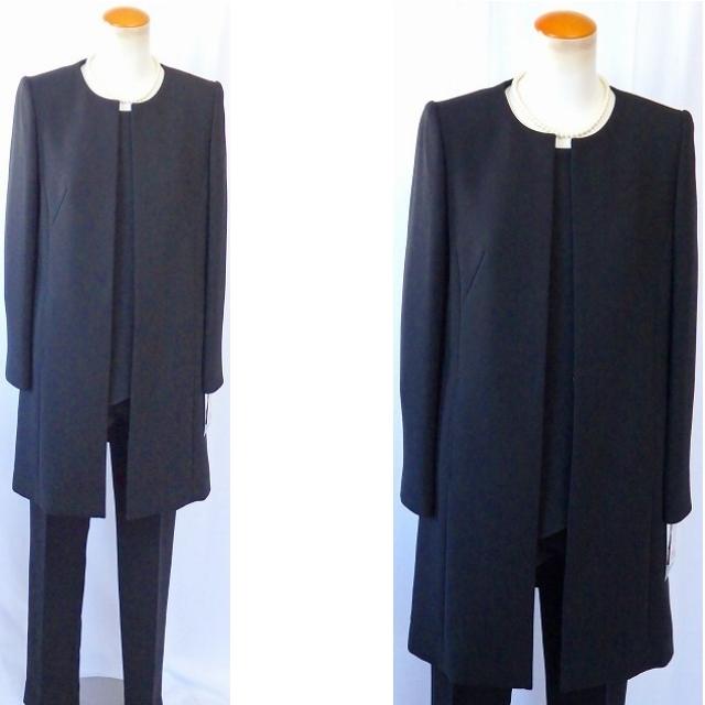 ノーカラー衿 ジャケット着丈長め 前開き シフォン素材 ドレープ