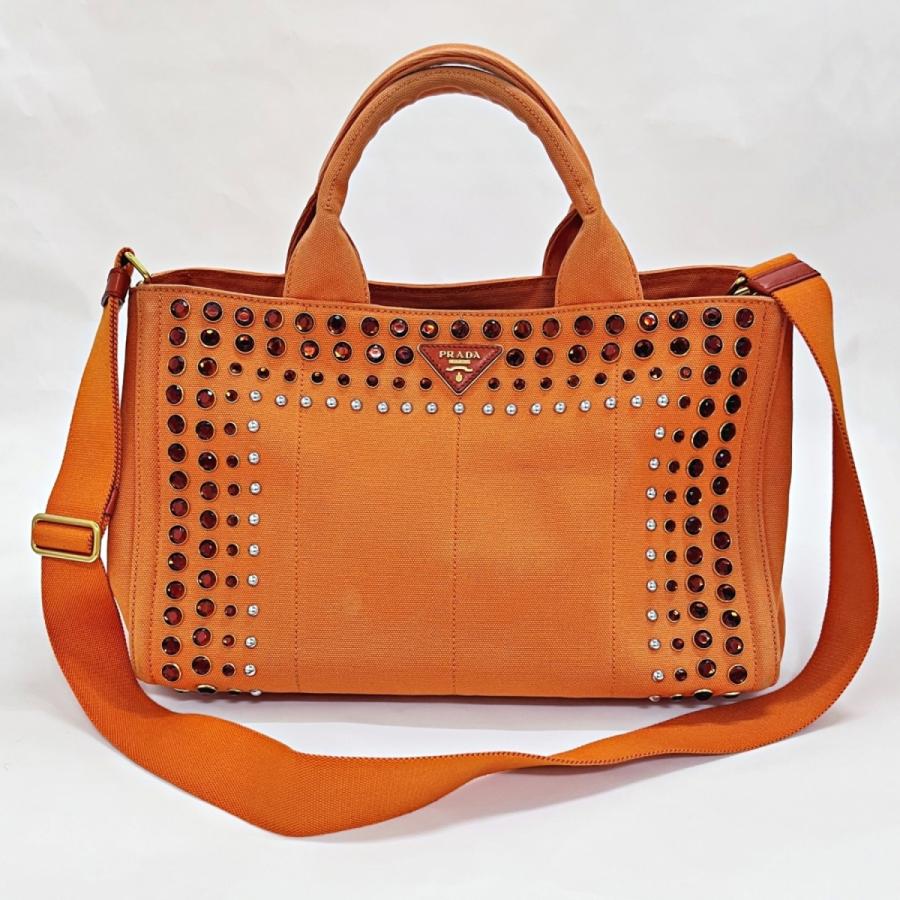 中古 プラダ バッグ PRADA カナパ CANAPA 2way トートバッグ ショルダーバッグ キャンバス地 スタッズ ビジュー B26420 140062 :bbpr-140062ty:ブランドショップ・キララ - 通販 - Yahoo!ショッピング