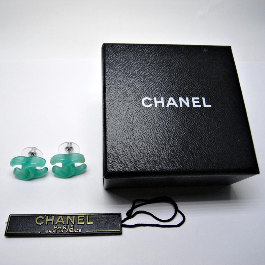 中古 シャネル ピアス CHANEL ココマーク 翡翠風 ヒスイ色 緑 