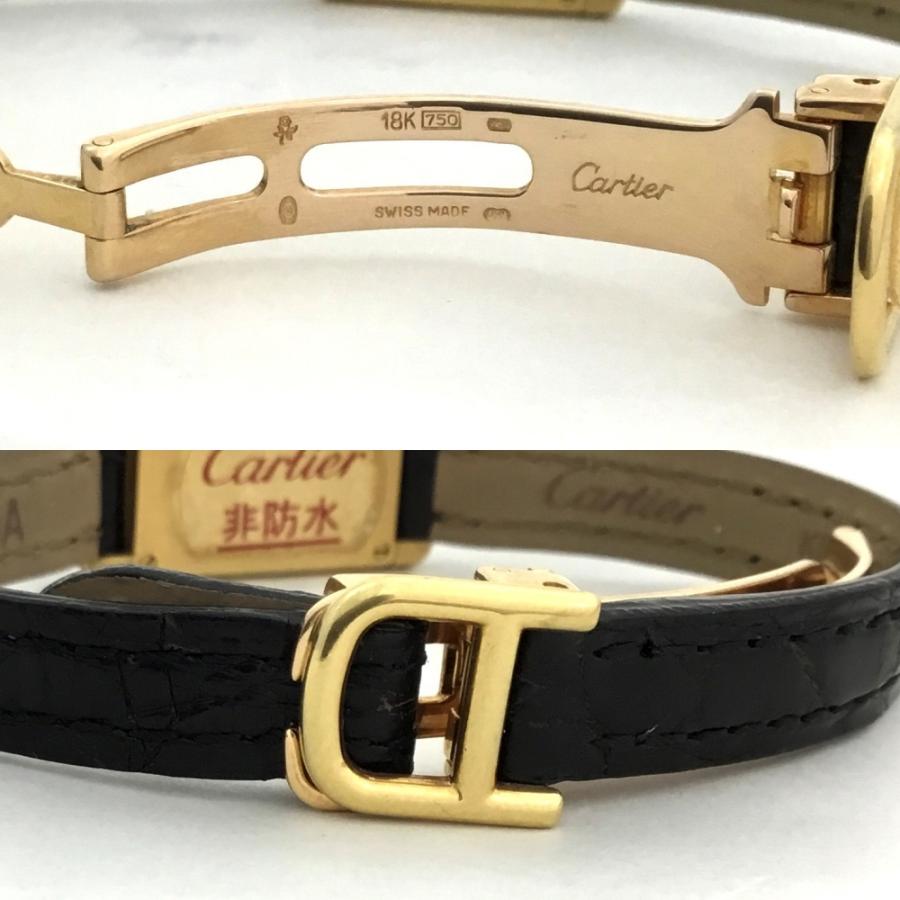 送料無料 中古A カルティエ CARTIER 時計 タンク アロンジェ ダイヤ オニキス K18 イエローゴールド 750YG  革ベルト Ｄバックル 内箱付 レディース 141165｜brand-kirara｜06