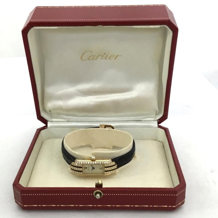 送料無料 中古A カルティエ CARTIER 時計 タンク アロンジェ ダイヤ オニキス K18 イエローゴールド 750YG  革ベルト Ｄバックル 内箱付 レディース 141165｜brand-kirara｜10